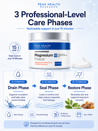 Magnesium Freeze 4oz/120ml Chloride Topical Cream - Non-Greasy Fast Absorbing for Muscle Relief, Leg Swelling Reduction & Daily Skin Care