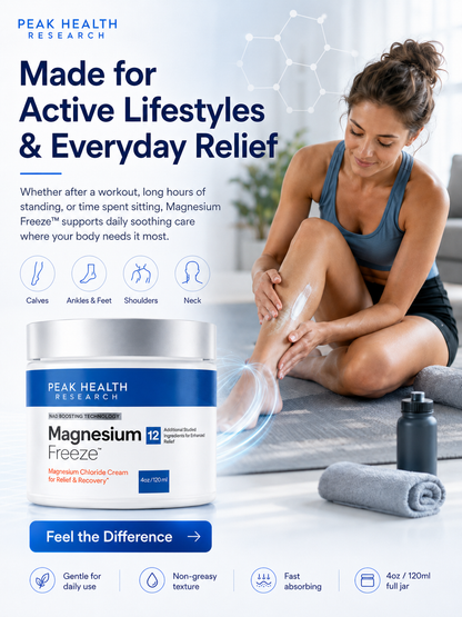 Magnesium Freeze 4oz/120ml Chloride Topical Cream - Non-Greasy Fast Absorbing for Muscle Relief, Leg Swelling Reduction & Daily Skin Care